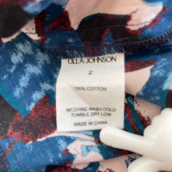 ULLA JOHNSON Size 2 Loli Pleated Printed Cotton Short Sleeve Blouse in Mirage - Picture 6 of 7